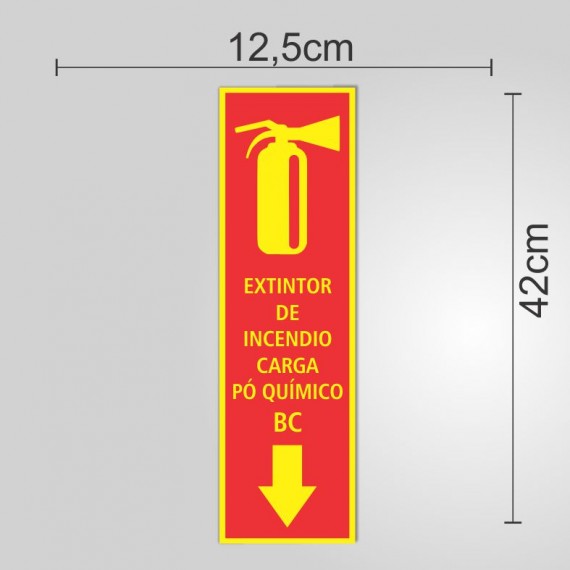 PLACA PVC ADESIVADO 42cm X 12,5cm - EXTINTOR BC