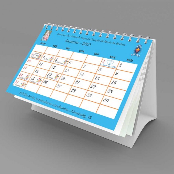 Calendário de mesa 20x14 cm com 6 lâminas frente e verso