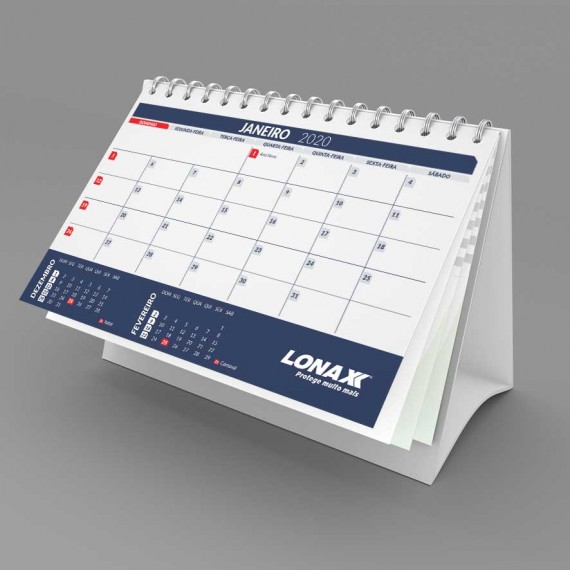 Calendário de mesa 9x14 cm com 6 lâminas frente e verso