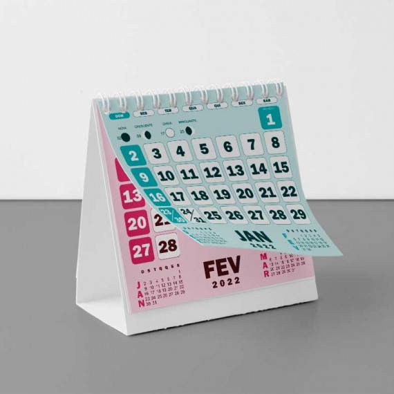 Calendário de mesa 14x14 cm com 6 lâminas frente e verso