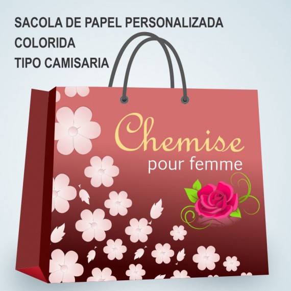 Sacola Papel 26cmx35cm PERSONALIZADA - COLORIDA - 100 un.